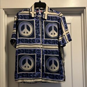 Urban Outfitters Purple/Blue/White Peace Sign Button-Down Shirt, Medium, NWOT